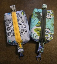 Set Of 2 ITTY BITTY BOXY ZIPPER POUCHES TULA PINK FABRIC & CLIPS XMAS GIFT IDEA 