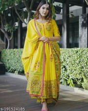 Indian Readymad Party Festive Wedding Cotton Kurta Kurti Pant Set for Women's