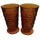 60's Indiana Glass Co Whitehall Cubist Amber 6" Pedestal Base Drinking Glasses — photo 1