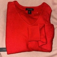 TAHARI 100 2-PLY CASHMERE CREW-NECK SWEATER RED WOMEN  S SZ LRG BNWT