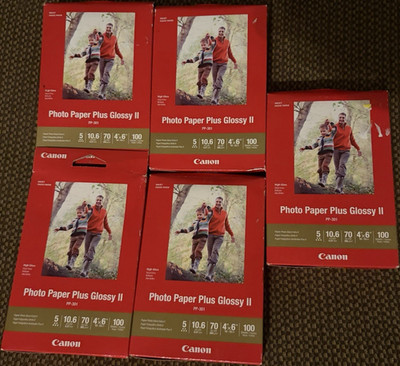 Canon Photo Paper Plus Glossy II PP-301 High Gloss 4x6 100 Sheets Inkjet LOT/5