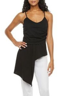 #ad NWT Express Asymmetrical Black Spaghetti Strap Blouse Women#x27;s Sz Medium $9.00