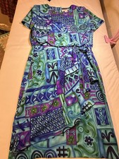 J. Stevens VTG Dress Size 8 Geometric Print Blue Purple Flap Front