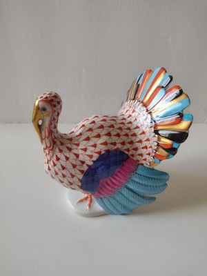 Herend Turkey 5077 Rust Fishnet 24K Gold Farmyard Porcelain Figurine Hungary 4.7