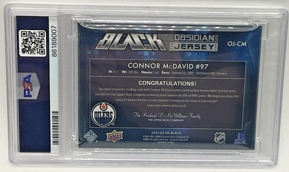 2021 SPX CONNOR MCDAVID UD BLACK OBSIDIAN JERSEY #OJCM PSA 7 view 2