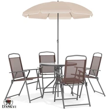 Complete Patio Dining Experience: 6-Piece Set with Glass Table & Shade Umbrella