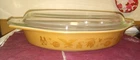 Vintage Pyrex Early American 1.5 Qt Divided Casserole Dish w/Lid Brown Gold USA