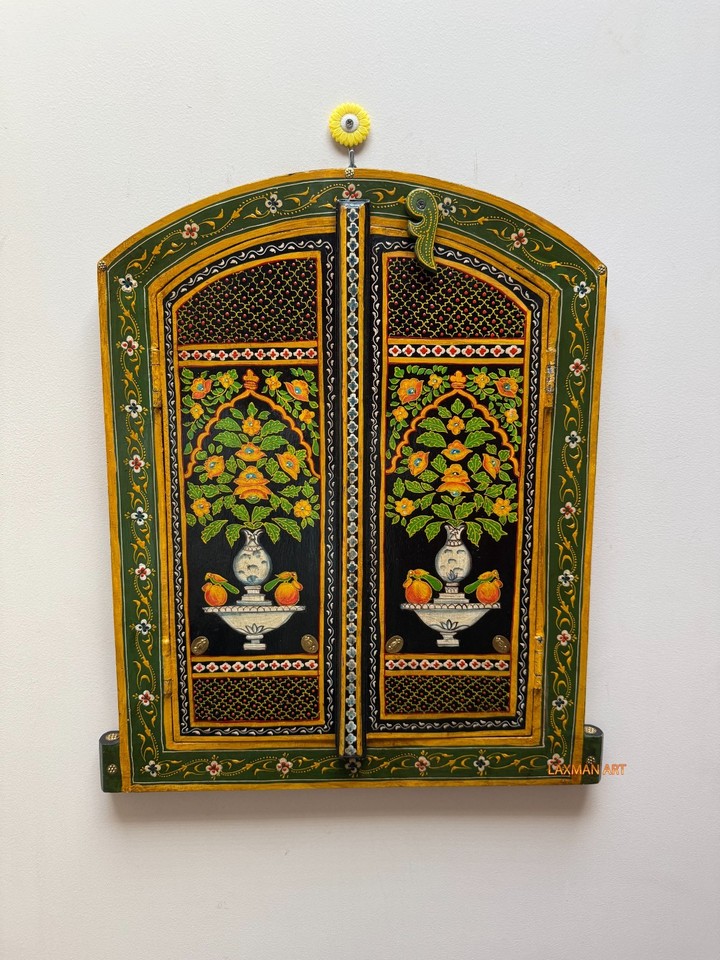 Vintage Wooden Jharokha Mirror Frame Wall Hanging Wall Art Decor Handmade Window