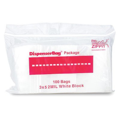 Reloc Zippit Wr35 Reclosable Bag, Zip Seal, 5 In L, 3 In W, 2 Mil Thick,