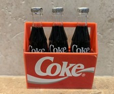 Vintage 1993 Plastic Coca-Cola 3-Pack Refrigerator Magnets 3 Bottles in Carrier