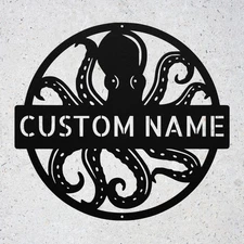 Custom Octopus Metal Sign Personalized Ocean Sea Creature Wall Decor Plaque Gift