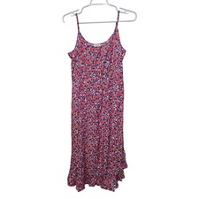 J.Crew 4 Red Blue Floral Sleeveless Midi Dress Pockets Viscose