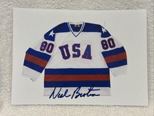 SWEET Neal Broten AUTOGRAPHED 1980 Team USA Jersey 5x7 Photo, VERY COOL-LOOK!