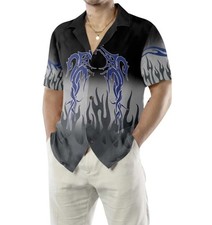 Flame And Dragon Tattoo Hawaiian Shirt, Flame Print Hawaiian Shirt, Flame Shirt