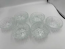 6 Vtg Anchor Hocking Star Cameo Medallion Berry Dessert Bowls 4 1/2"