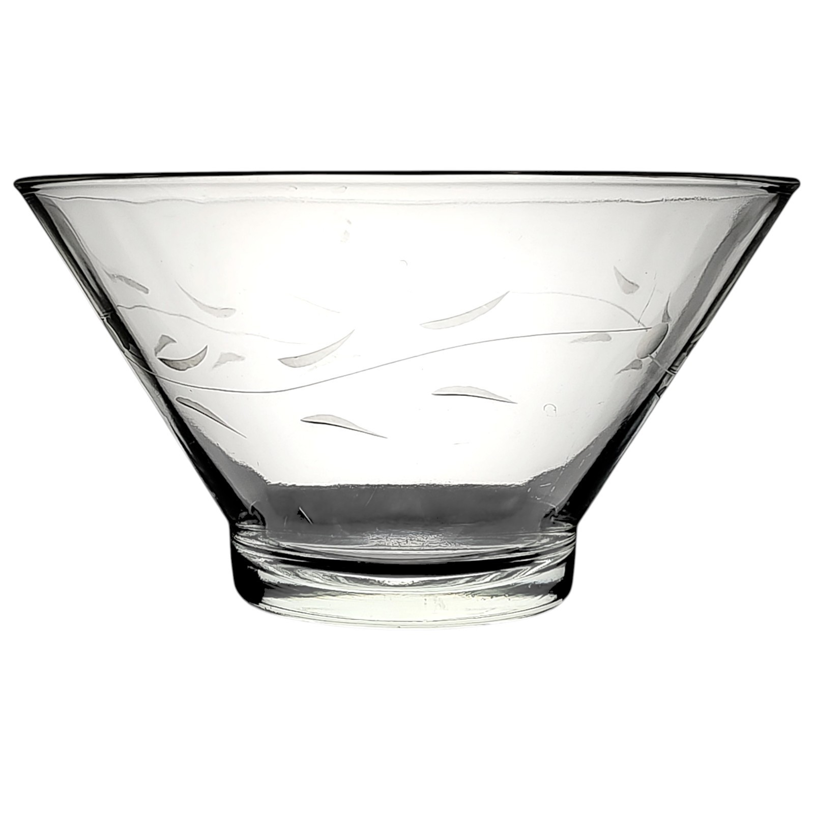 Vintage Large Etched Glass Salad Bowl Centerpiece 10.5" Diameter 6" H