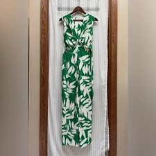 Eliza J Twist Front Leaf Pattern Sleeveless Maxi Dress White Green - Size 6