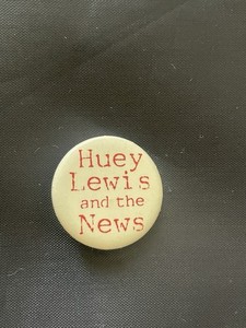 Vintage Huey Lewis and the News Pinback Pin Red On White 1 inch diameter
