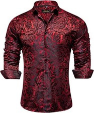 Men's Paisley Silk Dress Shirt - Long Sleeve Regular Fit Button Down Party