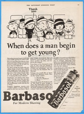 1925 Barbasol Shaving Cream Indianapolis IN When Does Man Begin to Get Young Ad