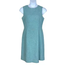 David Meister Textured Sheath Dress Sleeveless Size 12 Blue Career Office