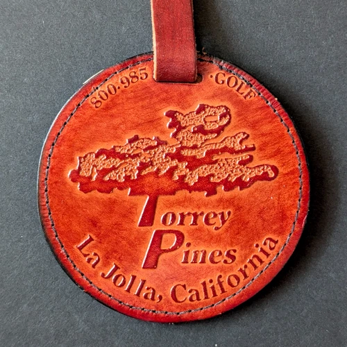 vtg - PGA golf bag tag - TORREY PINES GOLF COURSE - Leather - Strap - CA