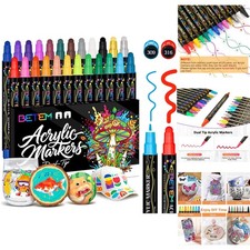 24 Colors Dual Tip Paint Pens Markers for Fabric Glass Wood Paper Canvas