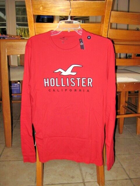Hollister Logo Long Sleeve Shirt Crew Neck Red Men's Size Medium