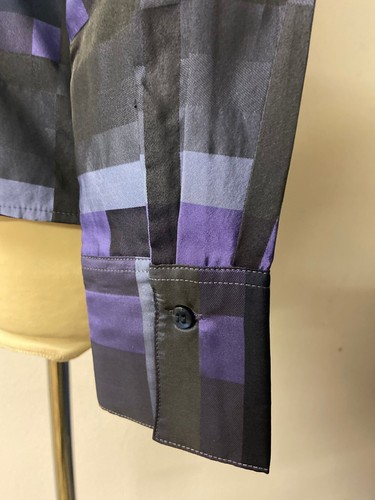 Chic Women's Vintage Blouse | Fitted taffeta checked shirt | Size S/M - Picture 5 of 10