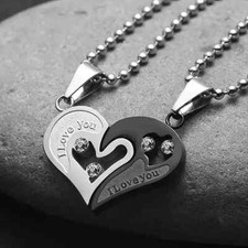 Stainless Steel Couples I Love You Half Heart Necklaces