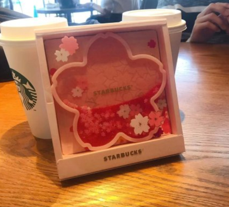 Starbucks Pink Cherry Blossom Coaster w/Stick Pink Sakura Quicksand Cup Coaster