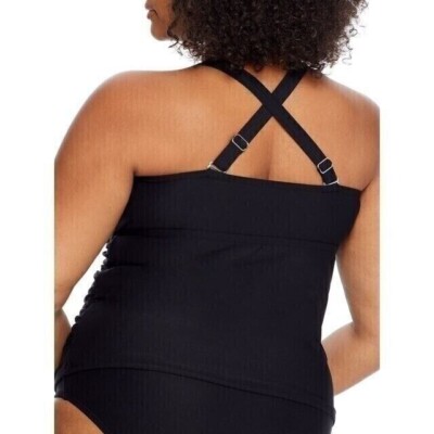 Birdsong Plus Size 22W ECO ONYX Shirred Ruched Underwire Tankini Swim Top  Black