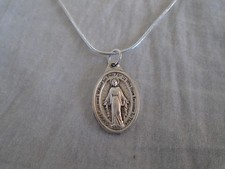 Collar Cadena Serpiente Esterlina 925 Medalla Milagrosa Plata Italia + Tarjeta de Oración