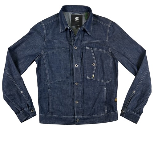 Chaqueta ajustada G-Star RAW Scutar para hombre pequeña azul denim ropa de trabajo sostenible botón