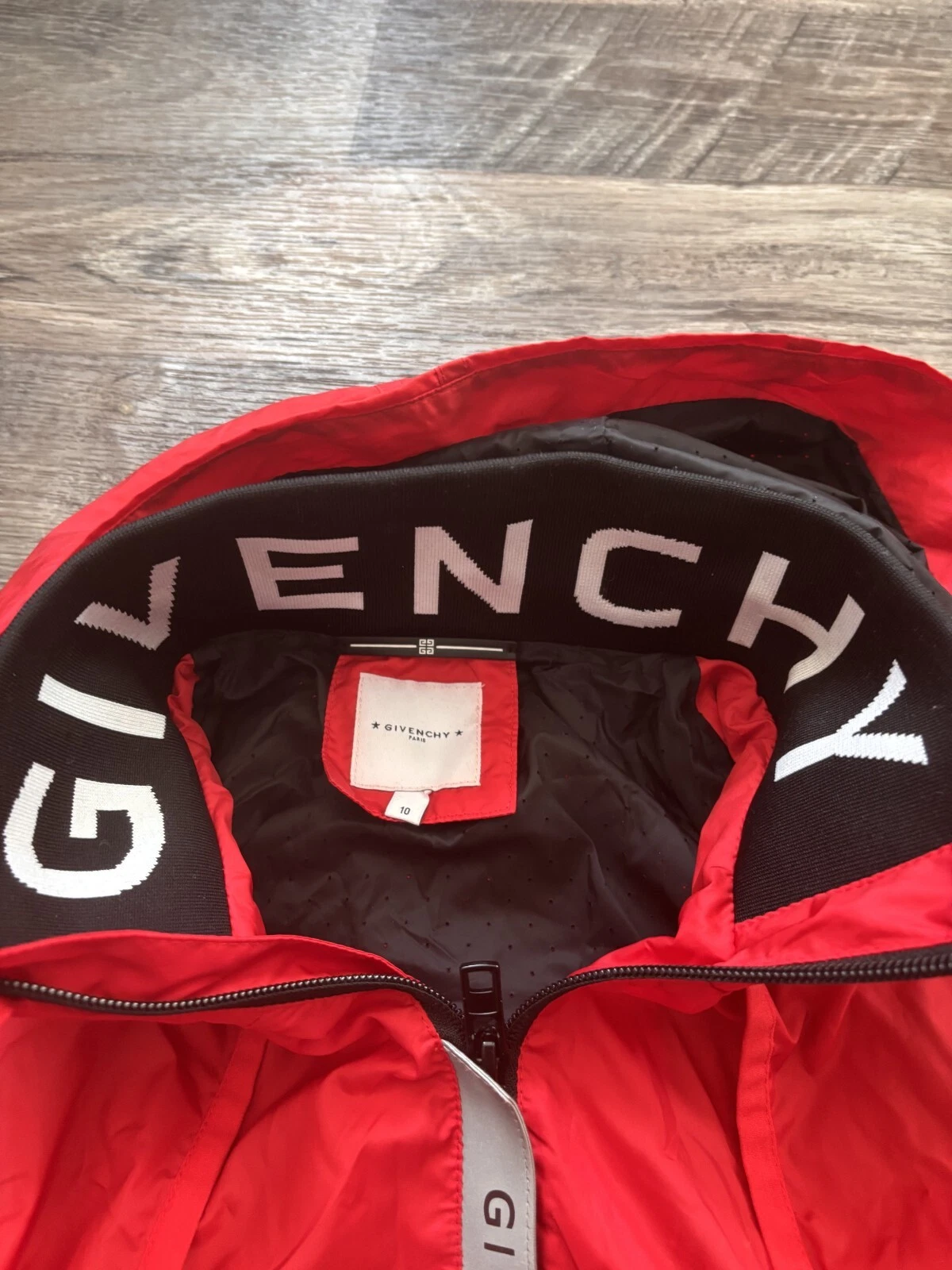 Givenchy Giacca Pista Ragazzo Manica Lunga Cappuccio Zip Anteriore Cotone Rosso Taglia 10
