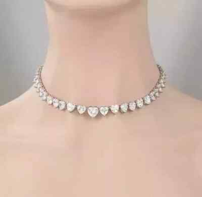20Ct Heart Cut Diamond Lab-Created Women Wedding Necklace 14K White Gold Plated