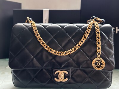 New 23S CHANEL Black Lambskin LARGE Classic Fancy Jewel Flap Bag