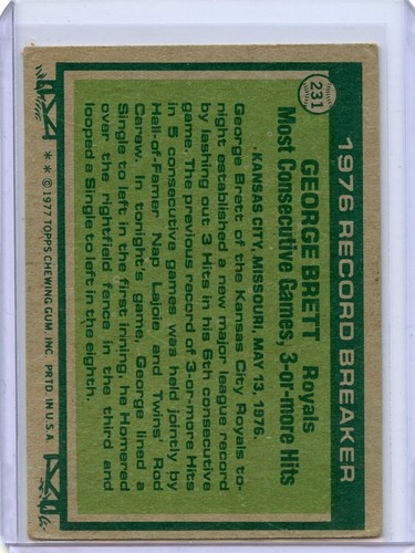 1977 Topps George Brett Kansas City Royals #231 βοΈπ₯π― GVG - Foto 2 di 2