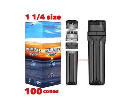 elements 1 1/4 size organic rice pre rolled cone(100PK)+3in1 grinder filler