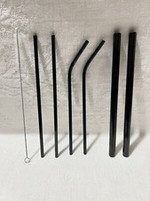2 each Stainless Steel Black-8.5 Wide/Thin/Bent Straws 1 Cleaning Brush