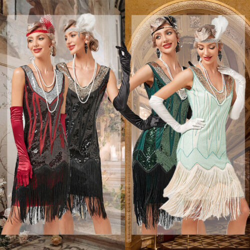 Damen 1920 20er / 30er Jahre Gatsby Kostüm Kleid Flapper Fransen Party kleid DEU - Bild 17 von 25