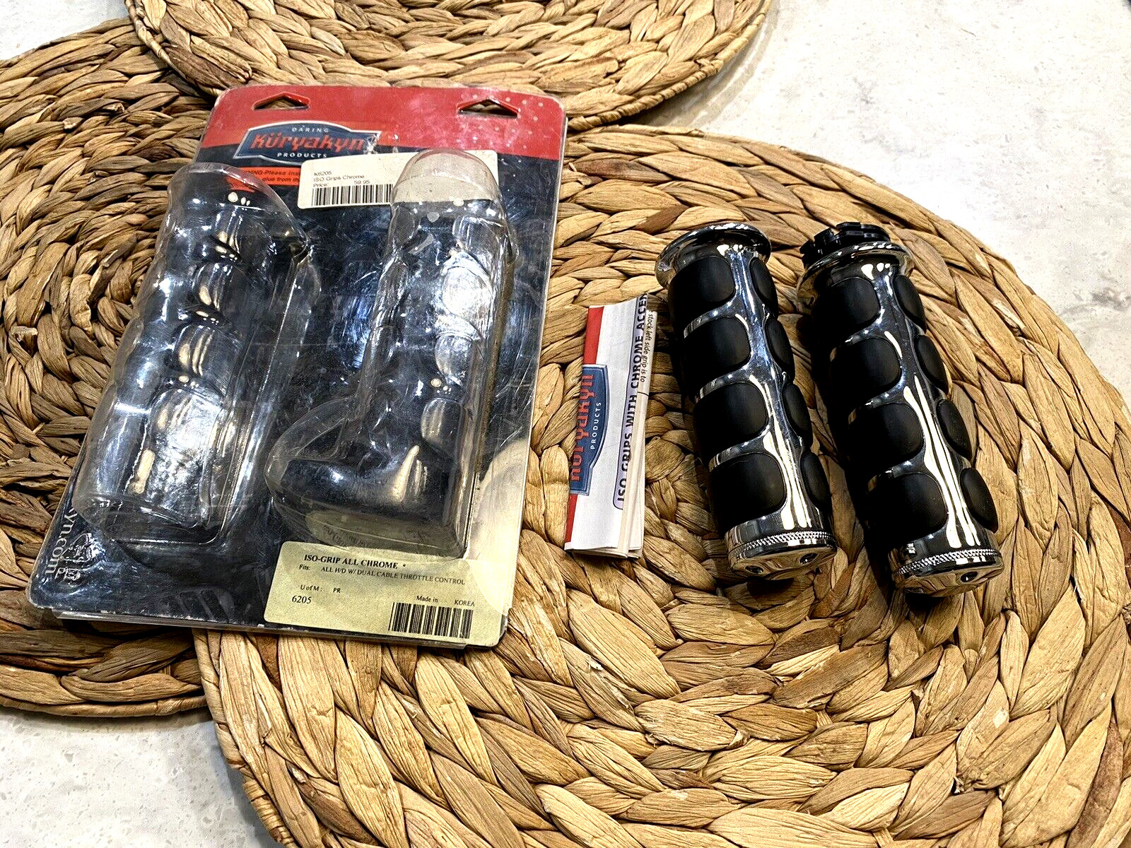 🔥KURYAKYN 6205 Chrome ISO-Grips Hand Grips Dual Cable Throttle Control🔥BoxA