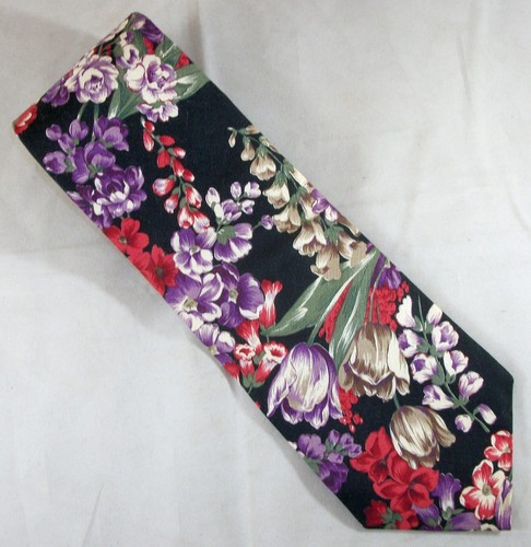 WINDSOR Black, Red, Purple Roses Flowers Cotton Neck Tie 57" L x 4" W (E828)