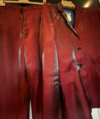 JIL SANDER Iridescent Red Vine & Blue Silk Lining Blazer & Pant Suit 38 M - Picture 11 of 12