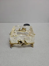 Vtg Metal Flowered Stand with  Glass Ashtray Hollywood Regency