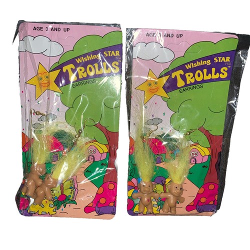 Vintage Wishing Star Trolls Earrings Lot Of 3 Brand New SEALED 2 Unpunched - Picture 3 of 4