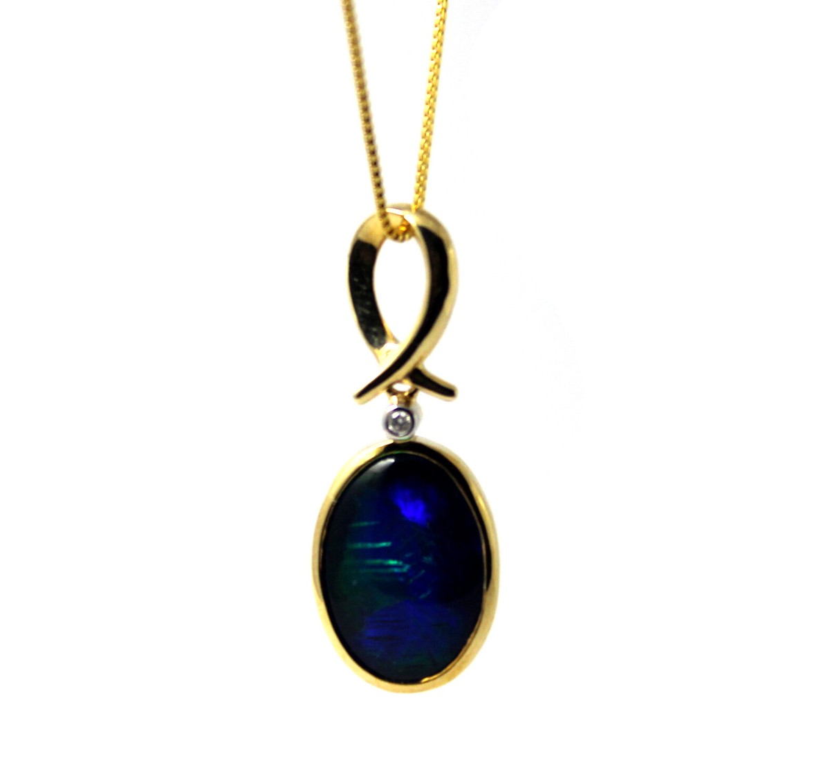 LARGE GENUINE DIAMOND BLACK OPAL TRIPLET WITH 9K YELLOW GOLD