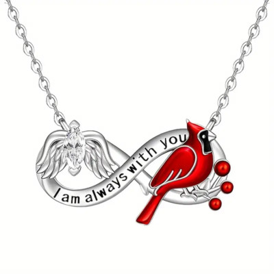 Collar Colgante Símbolo Infinito Grabado Pájaro Cardenal Siempre Estoy Contigo