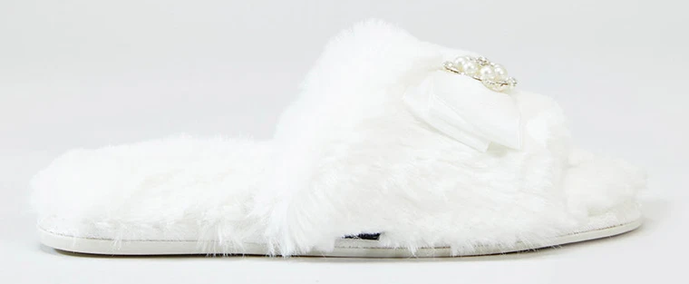 Pretty You London Elegant Women Slip-On Slippers Jeweled, Brides, Mom's, White, - Image 3 of 4