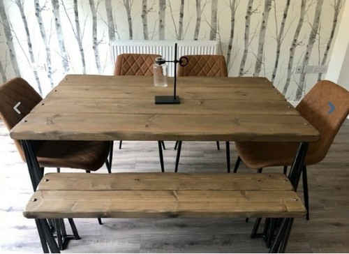 Tavolo da pranzo e panca industriali. Tavolo rustico, tavolo in legno massello, tavolo da cucina - Foto 3 di 8